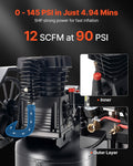 60 Gallons Heavy-Duty Air Compressor, 5HP 12 SCFM at 90PSI Air Compressors Max 145PSI Pressure, Oil-Lubricated Compressor Tank for Industrial Manufacturing, Large Workshops (230V 60Hz, No-Plug)