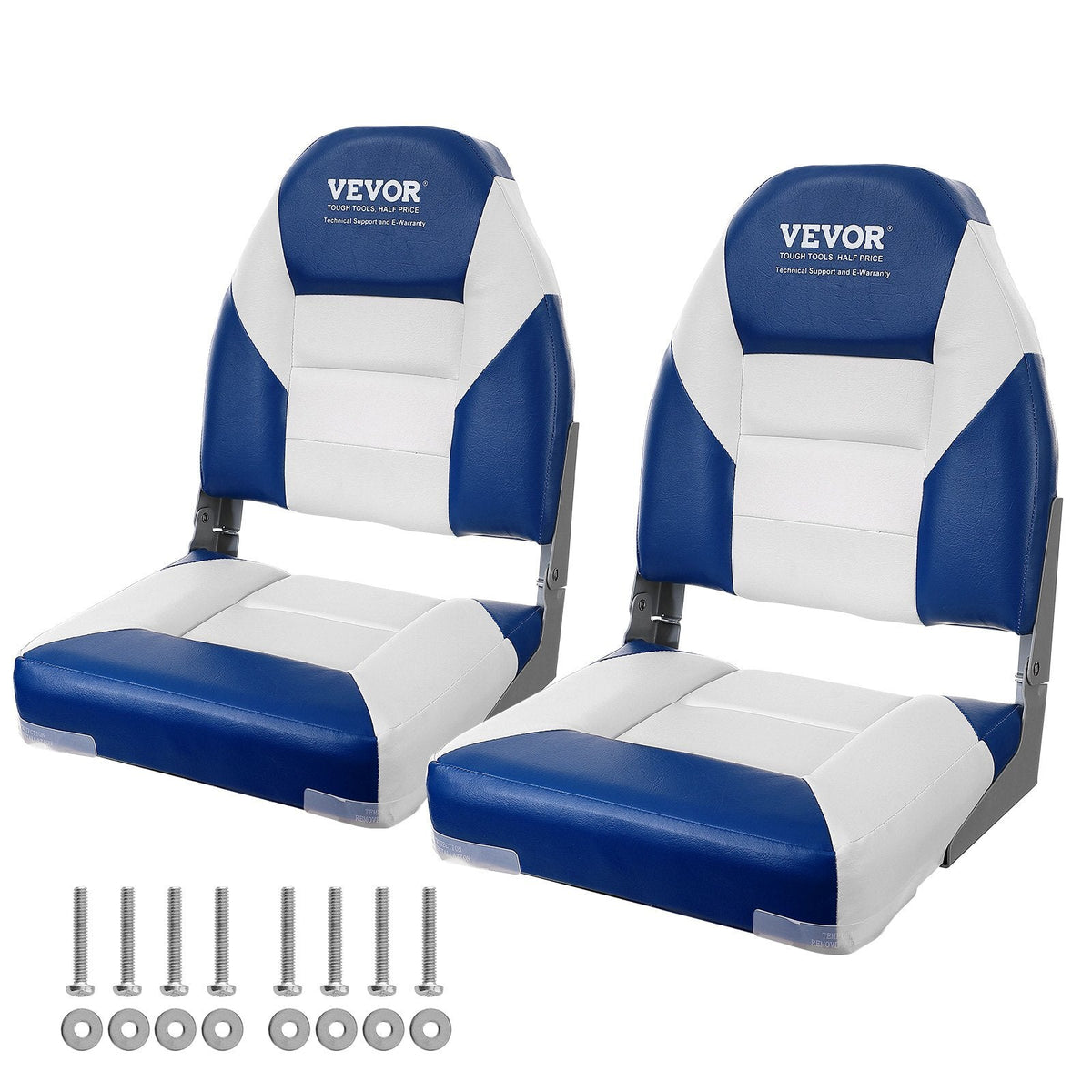 Boat Seats, 21.85" High Back Boat Seat, Folding Boat Chair with Thickened Sponge Padding and Hinge, Fold-Down Boat Captain Chairs for Fishing Boat, Sightseeing Boat, Speedboat, Canoe, 2-Pack