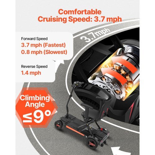 4-Wheel Electric Mobility Scooter for Adults & Seniors, Integrated Foldable Mobility Scooter with 9.3 Miles Long Range, All Terrain Travel Wheelchair with 9? Climbing Capacity & 265LBS Loading