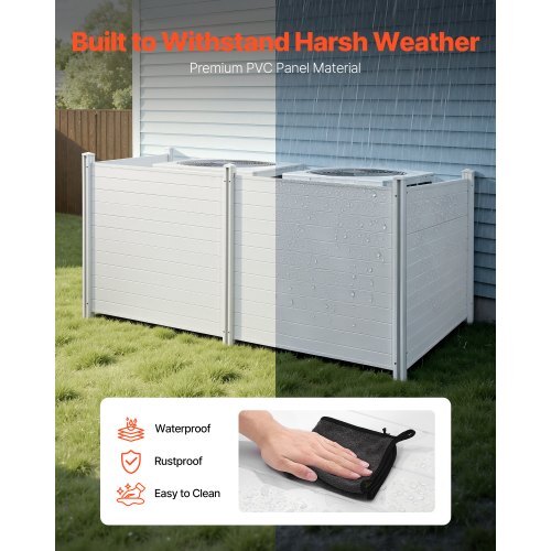 4 Panels Outdoor Privacy Screen, 50 x 50 in Air Conditioner Fence with 27.6 in Ground Stakes, Pool Equipment Enclosure, Horizontal Vinyl Privacy Fence, Ideal for Trash Can and A/C Units, White