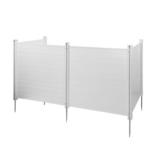 4 Panels Outdoor Privacy Screen, 50 x 50 in Air Conditioner Fence with 27.6 in Ground Stakes, Pool Equipment Enclosure, Horizontal Vinyl Privacy Fence, Ideal for Trash Can and A/C Units, White
