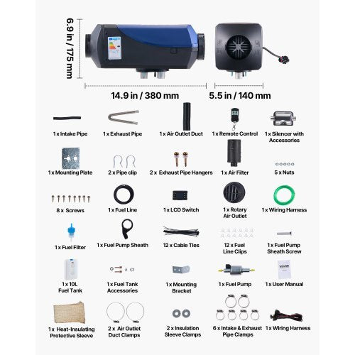 Diesel Heater, 8KW, DC 12V/24V, Portable Diesel Air Heater with Remote Control and LCD Screen, Fast Heating Low Noise, 2.6 Gal Large Fuel Tank for Vehicles, Vans, RVs, Campers, and Trucks