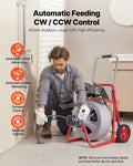 Drain Cleaner Machine 75 FT x 1/2 Inch, Auto Feed Sewer Snake Drain Auger on Wheels, Portable Drain Cleaning Machine with 8 Cutters & Air-Activated Foot Switch for 2" to 6" Pipes