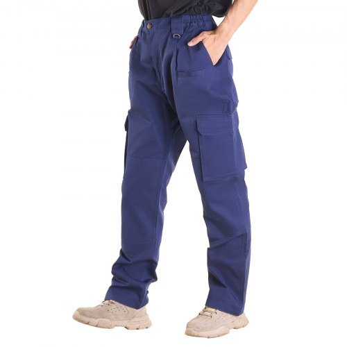 FR Pants for Men, 9 oz 100% Cotton, Flame-Resistant Cargo Pants with Multi-Pockets and Elastic Waist, Reinforced Tear-proof Stitching, Ideal for Welding Work and Casual Wear, XL Size, Dark Blue