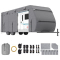 Travel Trailer Cover, 20-22 ft RV Cover, 4-Layer Non-Woven Fabric Camper Cover, Waterproof, Windproof and Rip-Stop Class A RV Cover, with Storage Bag, Repair Patches, Straps and Tire Covers