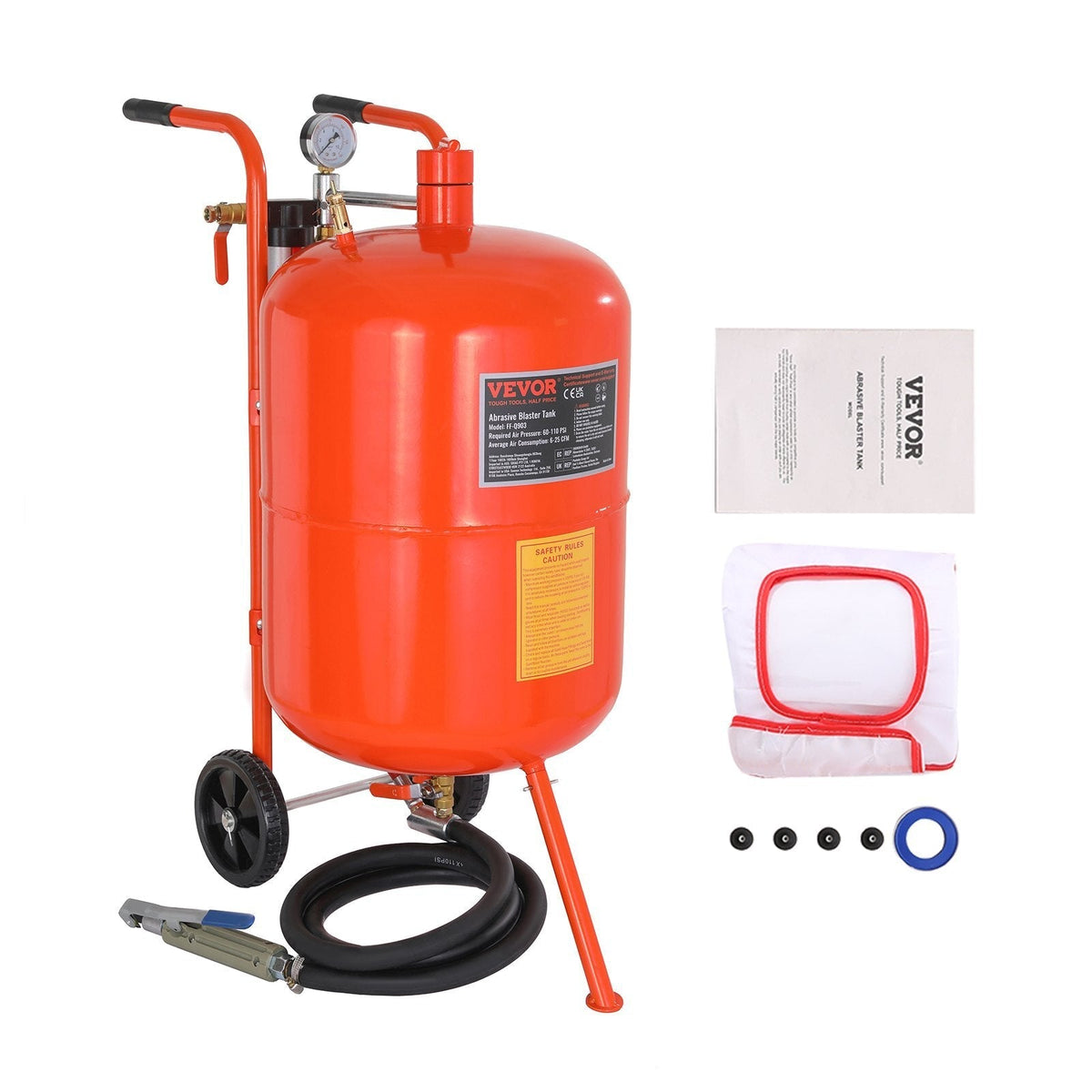 20 Gallon Sand Blaster, 60-110 PSI High Pressure Sandblaster, Portable Abrasive Blasting Tank, Air Sand Blasting Kit with 4 Ceramic Nozzles and Oil-Water Separator for Paint, Stain, Rust Removal