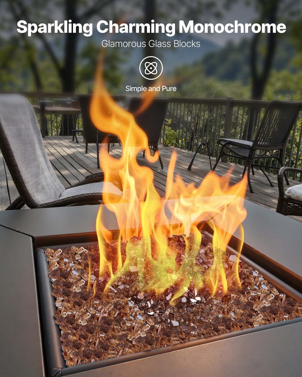 Fire Glass, 10 LBS / 4.5 KG High-Temperature Resistant Fireplace Rocks, 1/4-Inch / 6.35 mm Reflective & Smokeless Firepit Glass Rock, High Luster Stone Landscaping for Fire Pit Table, Copper