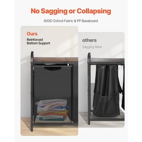 2 Section Laundry Sorter, Large Laundry Hamper with Metal Frame and Wooden Tabletop, Freestanding Storage Organizer Baskets with Pull-Out 600D Oxford Cloth Bags for Dirty Clothes, Bathroom