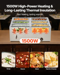 Commercial Food Warmer, 1500W Electric Stainless Steel Steam Food Warmer with Lid, 6-Pan Fast Heating Countertop Buffet Bain Marie with Soup & Perforated Ladles, for Catering, Restaurant, Party