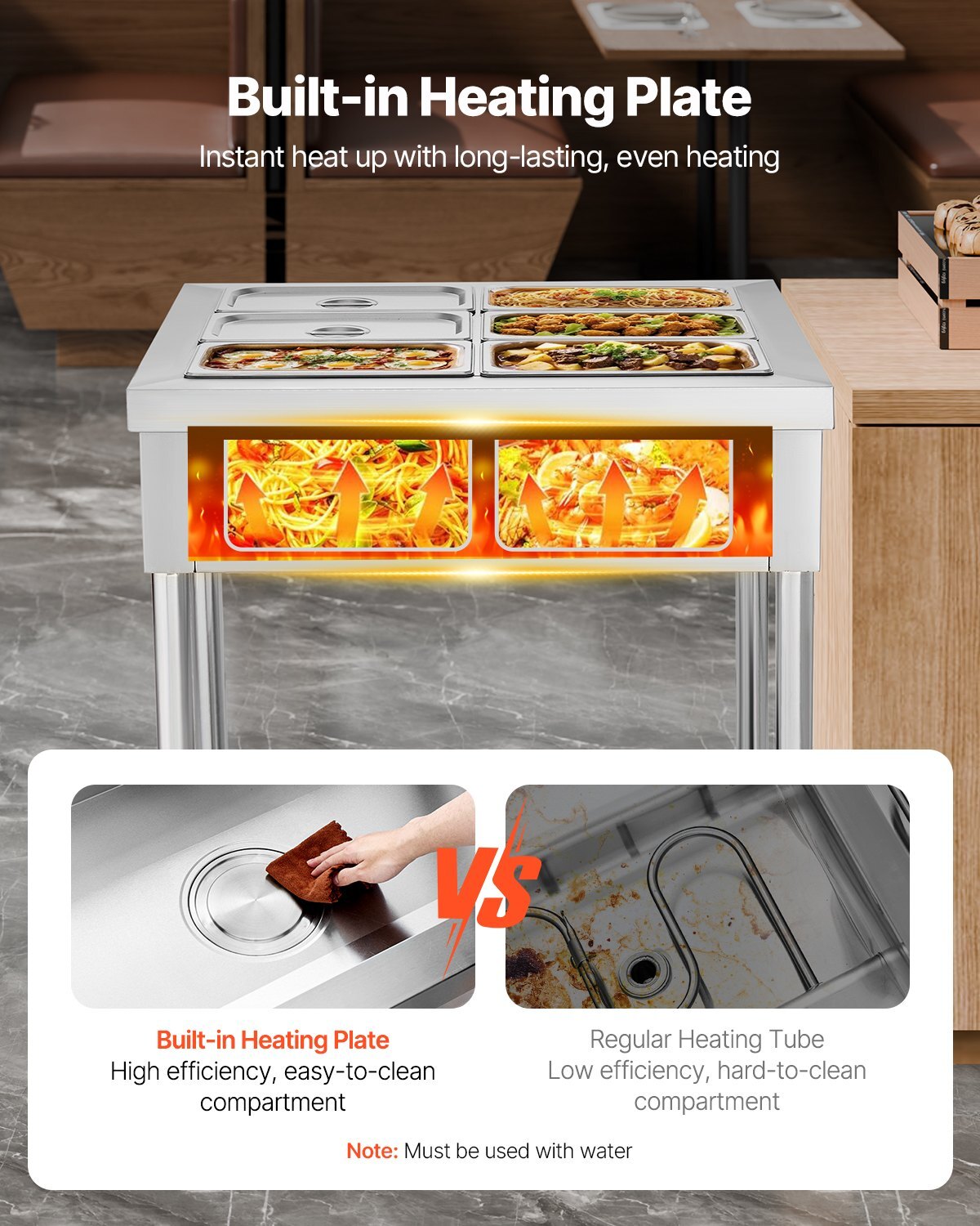 6-Pan Commercial Food Warmer, 6 x 1/3 Pans Electric Steam Table, 1500W Professional Buffet Catering Food Warmer with Undershelf, Stainless Steel Server for Restaurant Party Hotel