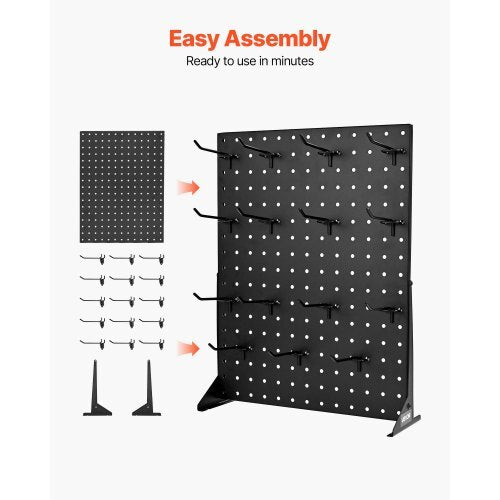Pegboard Display Stand, 17 x 13 Inch Tabletop Pegboard Display Stand with 15 Hooks, Thickened Cold-Rolled Steel Peg Board Panel for Grocery, Retail Store and Jewelry Shop, Black (1 PCS)