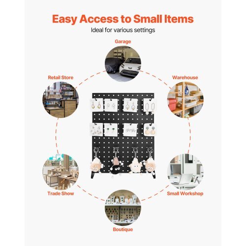 Pegboard Display Stand, 17 x 13 Inch Tabletop Pegboard Display Stand with 15 Hooks, Thickened Cold-Rolled Steel Peg Board Panel for Grocery, Retail Store and Jewelry Shop, Black (1 PCS)