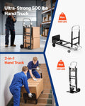 2 in 1 Folding Hand Truck, 500 lbs Load Capacity for 4-Wheel Mode, Convertible Hand Truck Dolly with Wheels & Adjustable Handle, Portable Dolly for Moving Home, Office, Warehouse