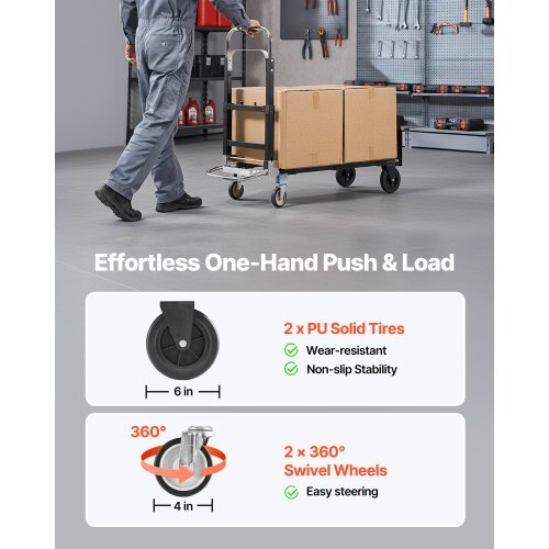 2 in 1 Folding Hand Truck, 500 lbs Load Capacity for 4-Wheel Mode, Convertible Hand Truck Dolly with Wheels & Adjustable Handle, Portable Dolly for Moving Home, Office, Warehouse