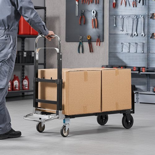 2 in 1 Folding Hand Truck, 500 lbs Load Capacity for 4-Wheel Mode, Convertible Hand Truck Dolly with Wheels & Adjustable Handle, Portable Dolly for Moving Home, Office, Warehouse