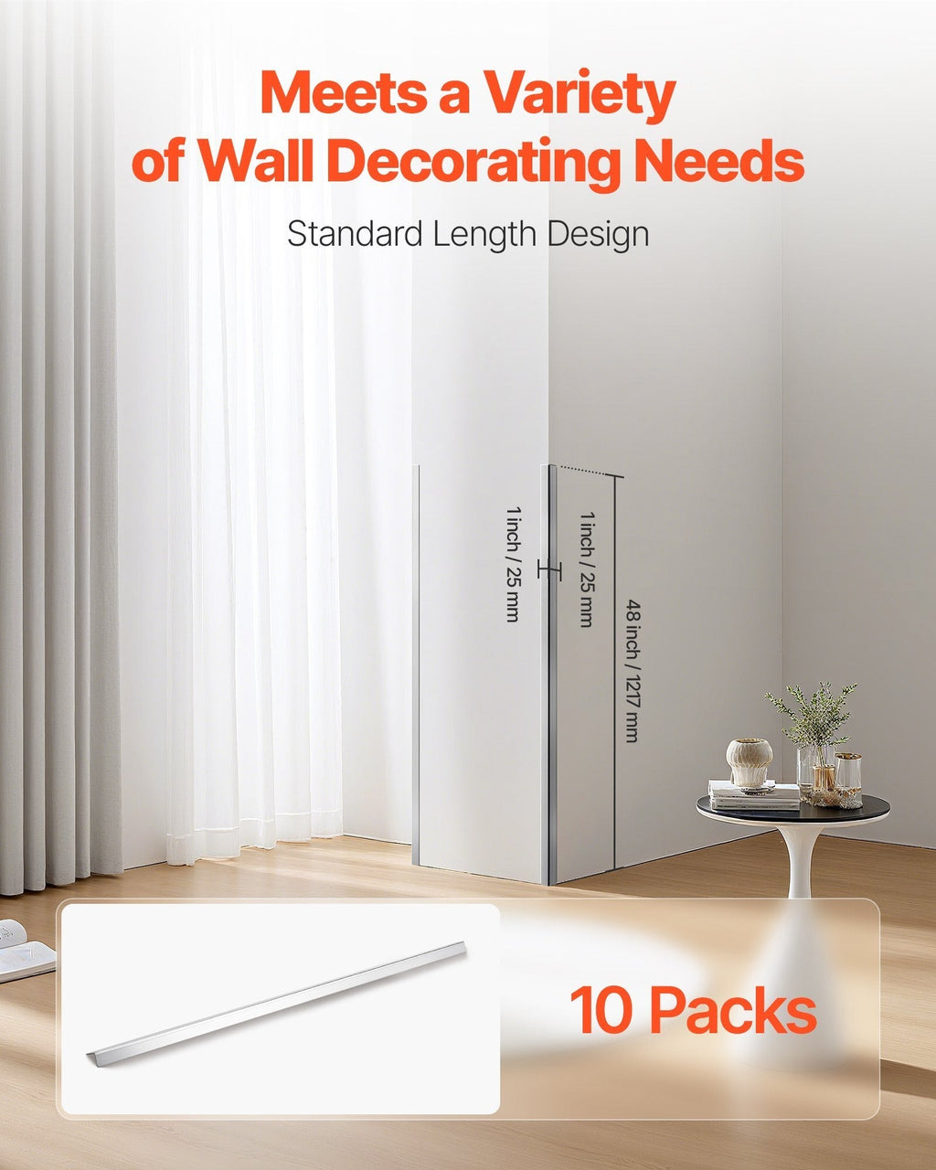 Stainless Steel Wall Corner Protector, 1 x 1 x 48 inch, 10 Pack Metal Corner Guards, 304 Stainless Steel Edge Trim 90-Degree Angle for Home,Office,Commercial Wall Protection, with 3m Tape