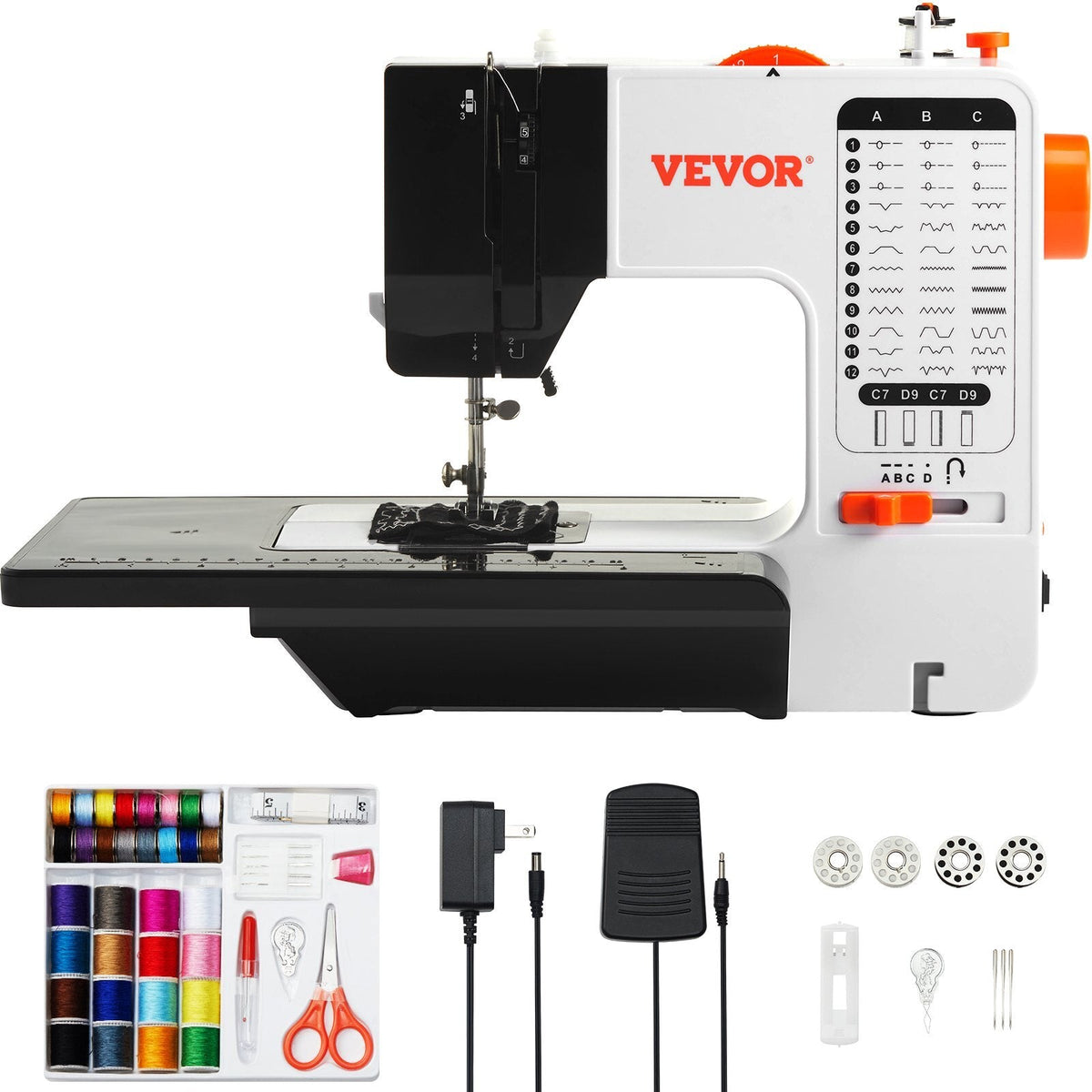 Sewing Machine, Portable Sewing Machine for Beginners with 38 Built-in Stitches & Reverse Sewing, Dual Speed Sewing Machine with Extension Table Foot Pedal, Accessory Kit Family Home Travel