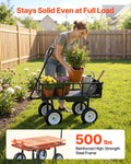 Garden Cart with Seat, 500 LBS, Rolling Steel Garden Work Seat with Wheels, Heavy Duty Gardening Stool, with Tool Tray & Adjustable Handle, Outdoor Yard Wagon, for Lawn, Patio, Backyard, Black