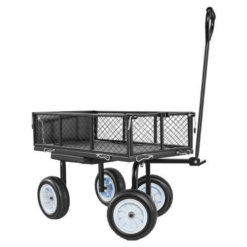 Garden Cart with Seat, 500 LBS, Rolling Steel Garden Work Seat with Wheels, Heavy Duty Gardening Stool, with Tool Tray & Adjustable Handle, Outdoor Yard Wagon, for Lawn, Patio, Backyard, Black