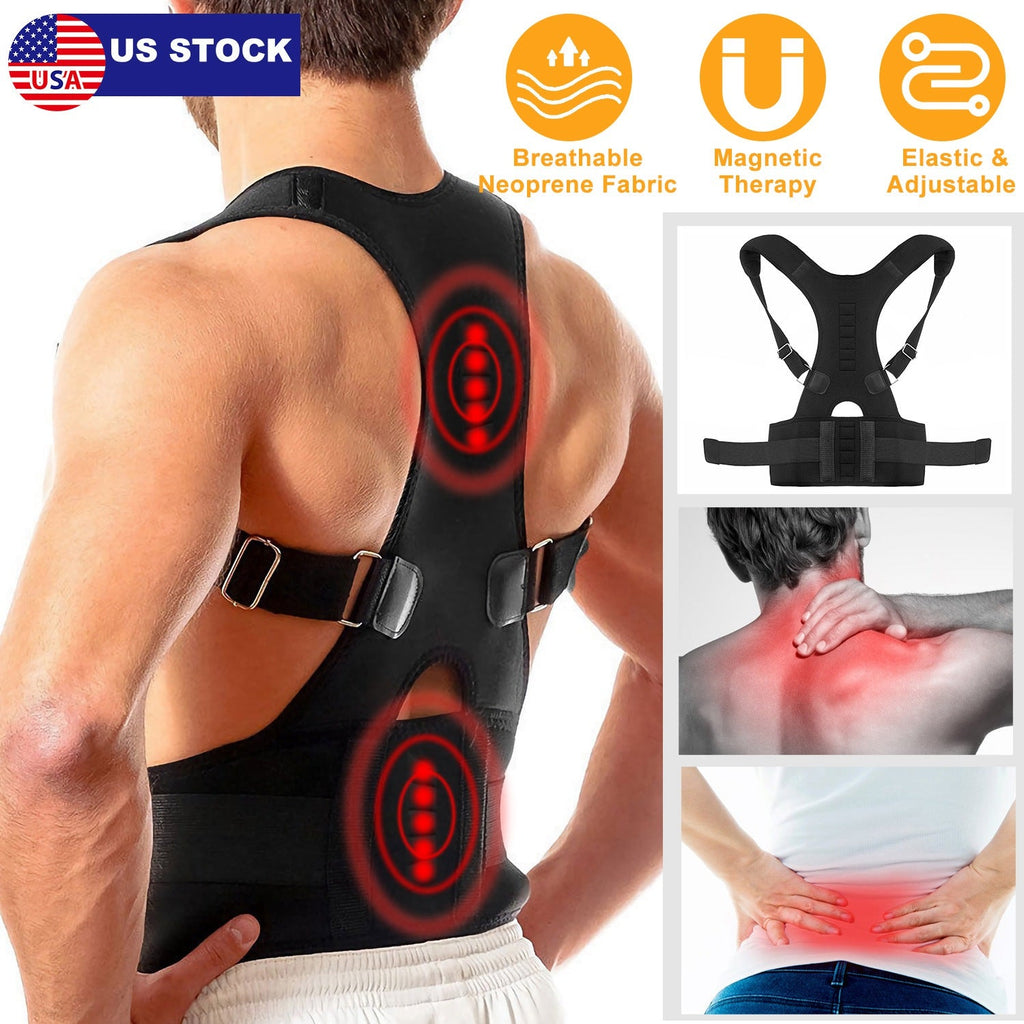 Unisex Posture Corrector Support Magnetic Lumbar Back Posture Support Belt Adjustable Upper Back Braces Clavicle Shoulder Brace Belt Pain Relief Thera