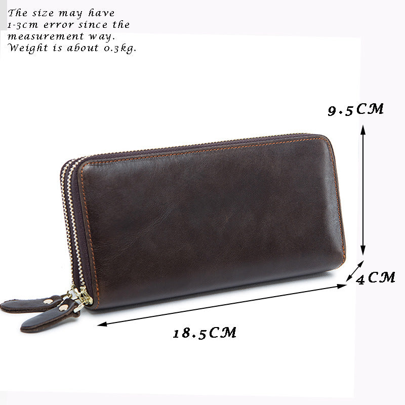 Men's Cowhide Double Zipper Wallet