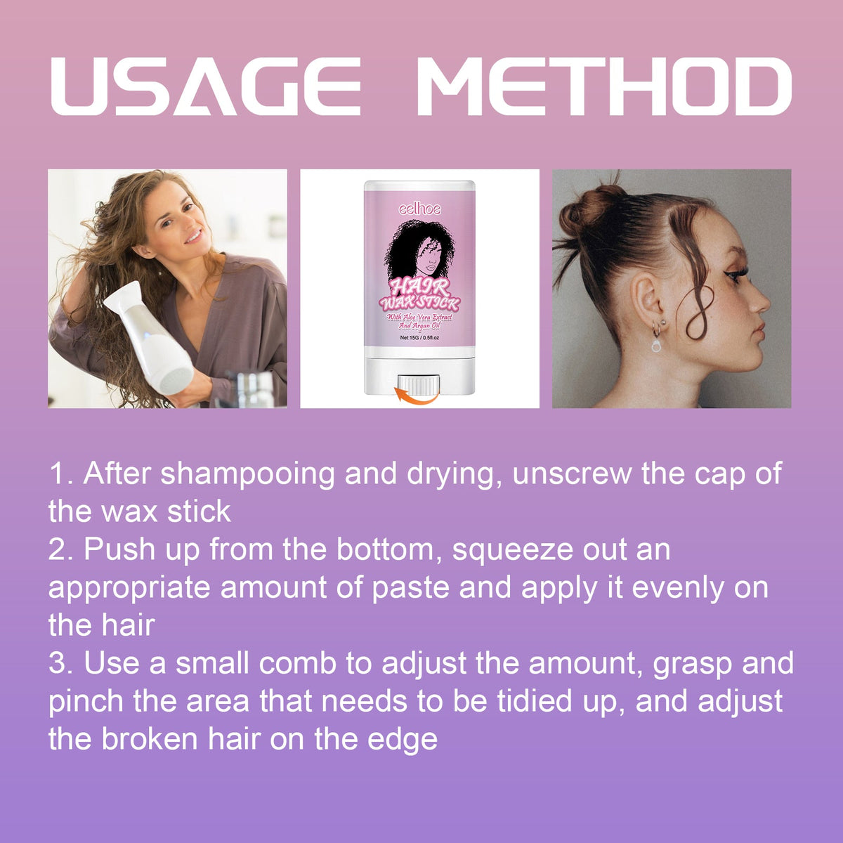 Hair Wax Stick, Long Lasting Hair Setting Smoothing Frizzy Small Broken Hair Natural Luster Solid Hair Oil Bar