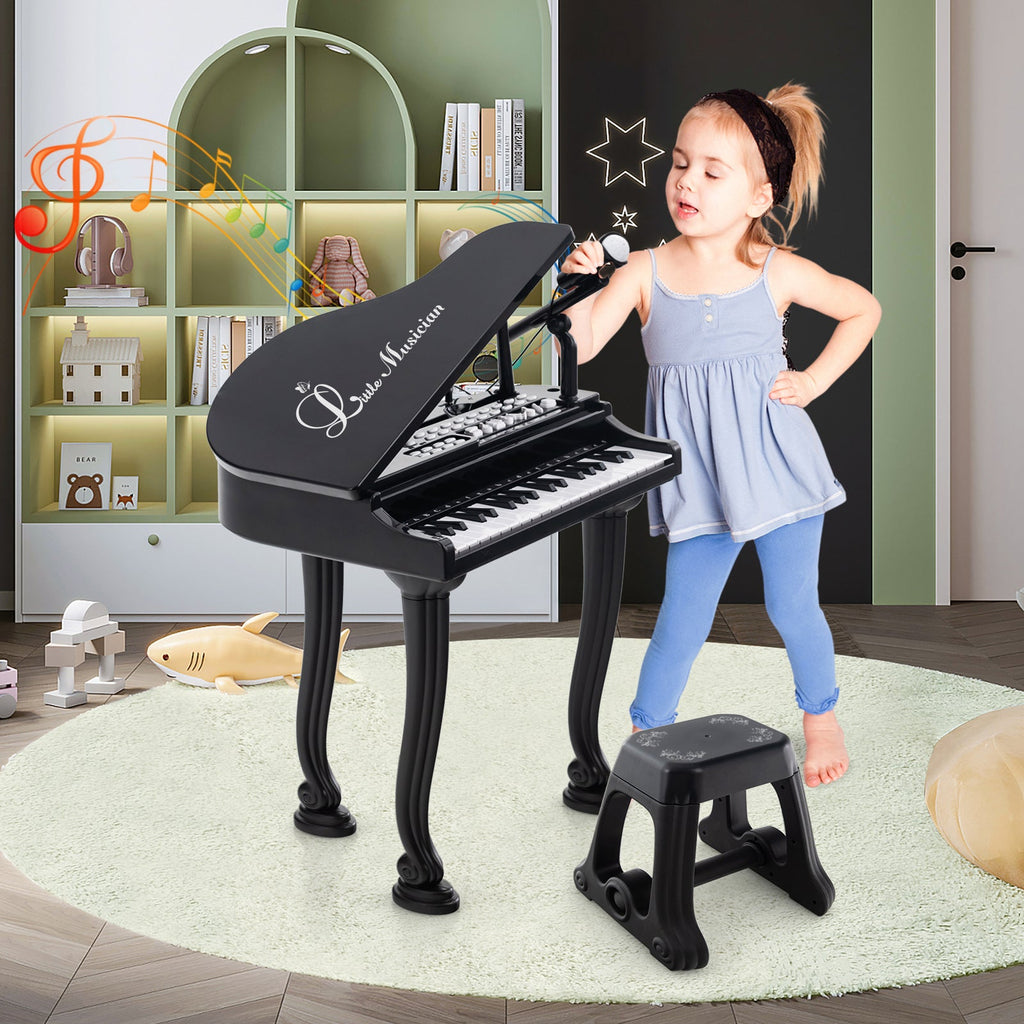 37 Keys Kids Piano Keyboard with Stool and Piano Lid-Black