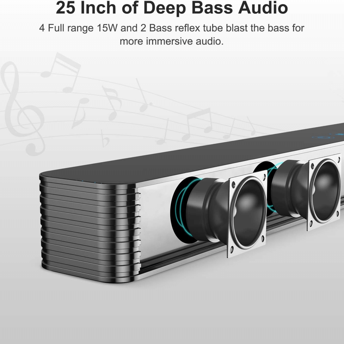 Norcent KB2020 Black Mamba Series 25" 120W Bluetooth Sound Bar with Sub-Woofer