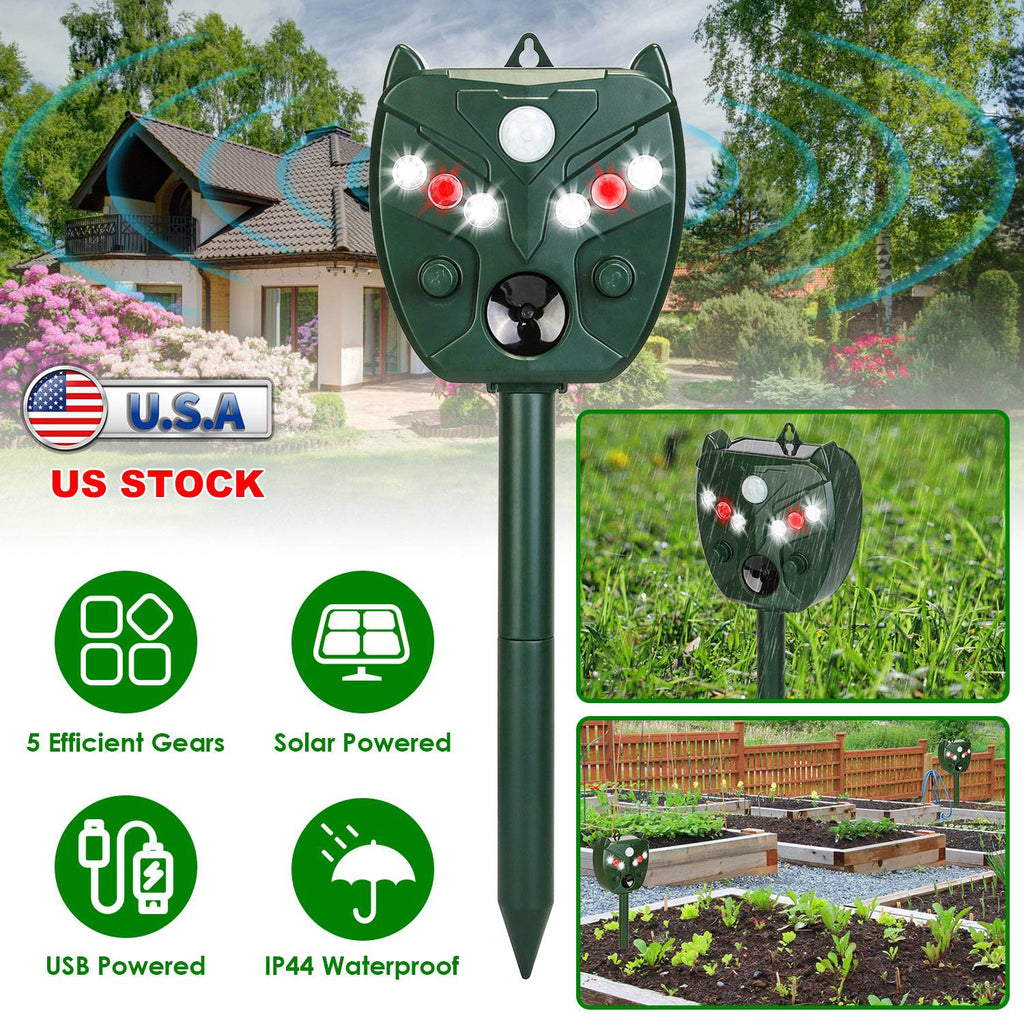 Ultrasonic Solar Animal Repeller Outdoor Mole Snake Squirrel Mouse Chaser Waterproof Bird Deer Dog Cat Deterrent with 5 Gears for Farm Garden Yard