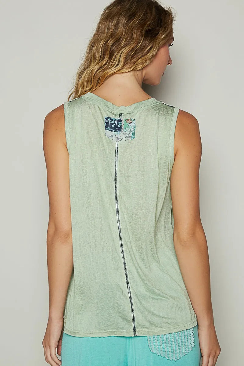 POL Floral Detail Pocket Patch Tank Top