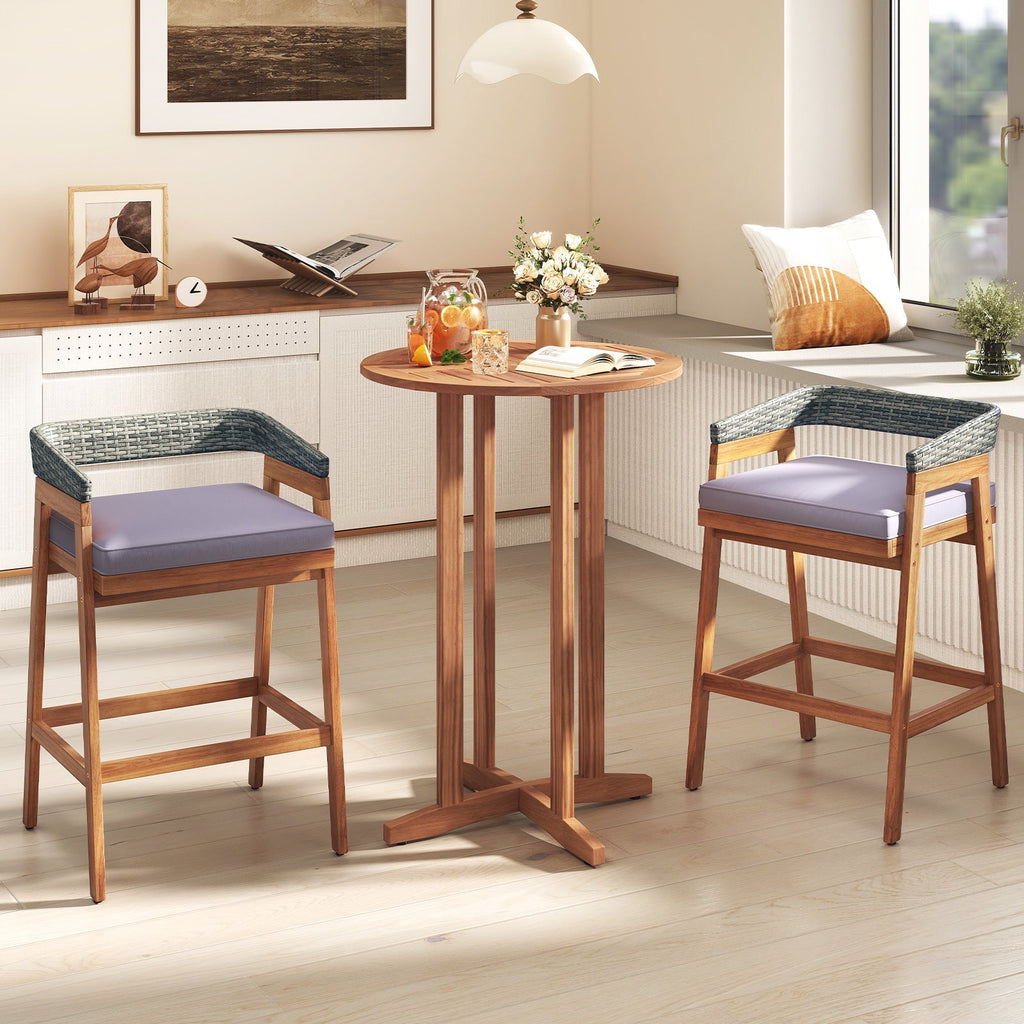 39 Inch Outdoor Acacia Wood Bar Table with Slatted Table Top