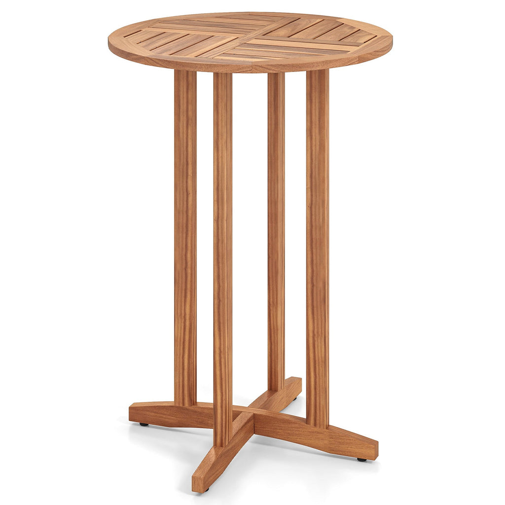 39 Inch Outdoor Acacia Wood Bar Table with Slatted Table Top