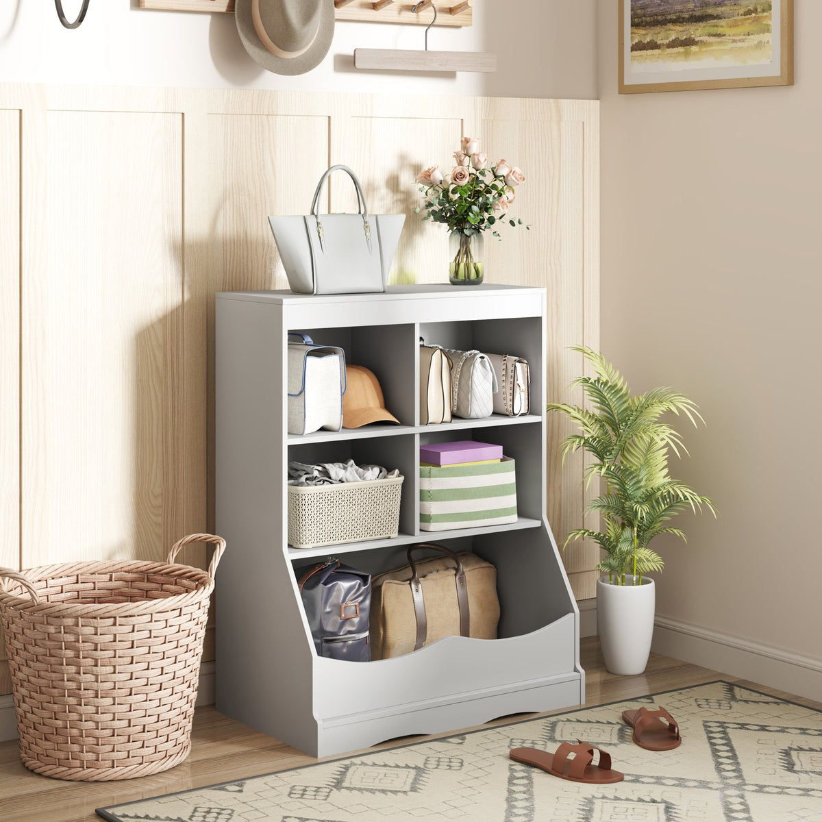 3-Tier Children's Multi-Functional Bookcase Toy Storage Bin Floor Cabinet-Gray