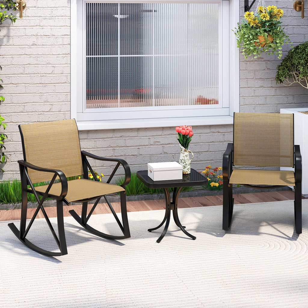 3 Piece Patio Rocking Set with Smooth Rocking Motion Outdoor Rocker Chair Bistro Set