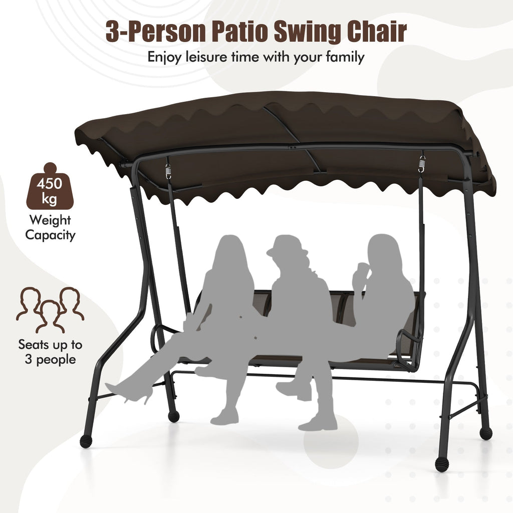 3-Seat Outdoor Porch Canopy Swing with Adjustable Shading