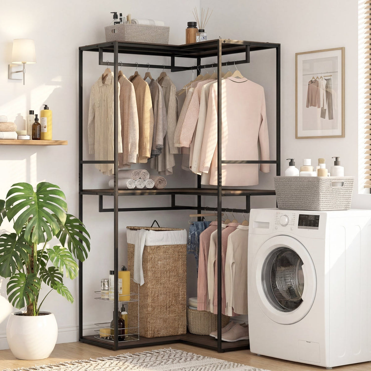 3-Tier Heavy Duty Clothes Rack with 3 Shelves & 2 Hanging Racks