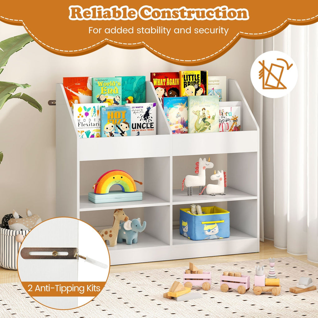 3-Tier Kid's Bookshelf Toy Storage Organizer with Display Rack and 4 Compartments-White