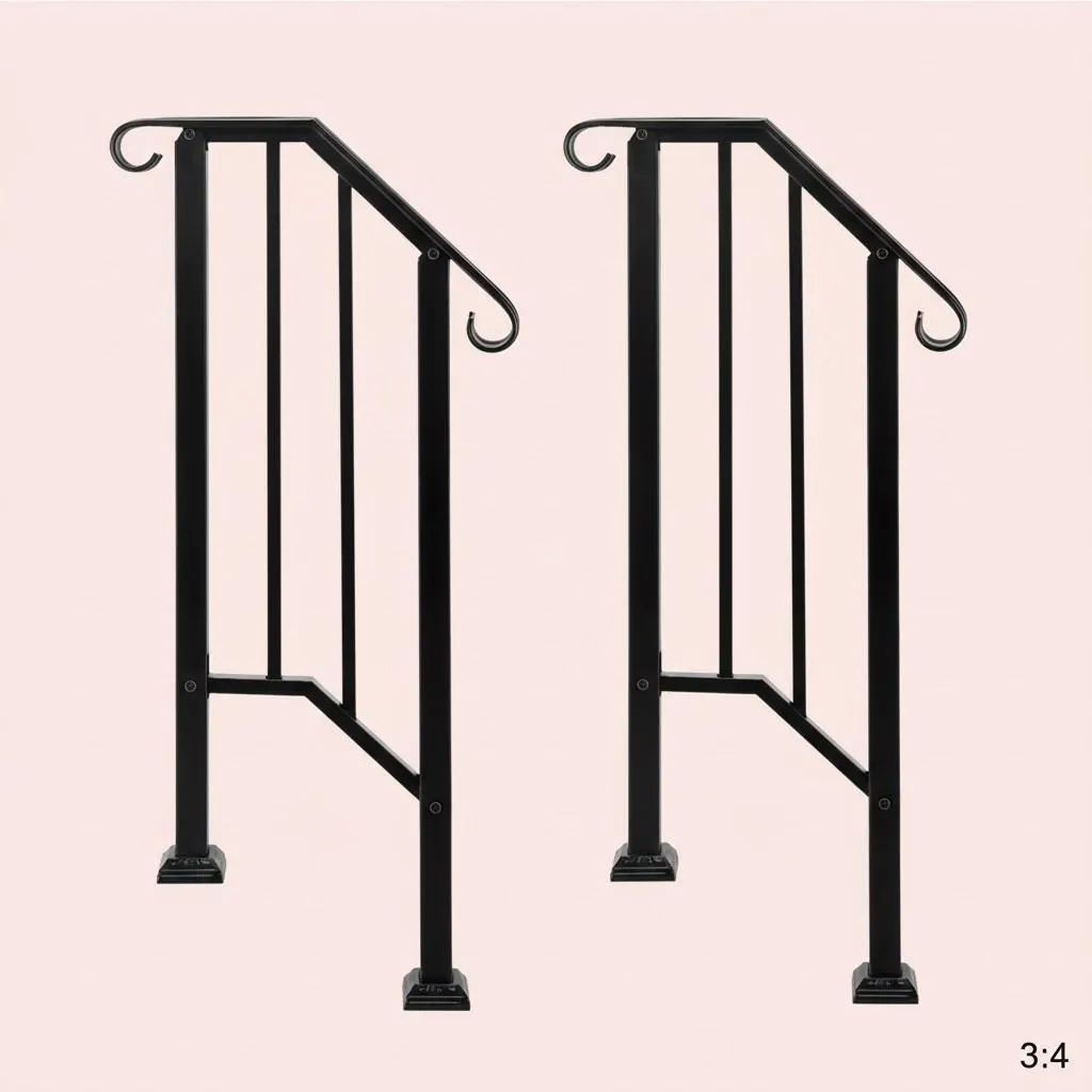 Outdoor Stair Handrail for 1–4 Steps, Adjustable Black Steel Railing