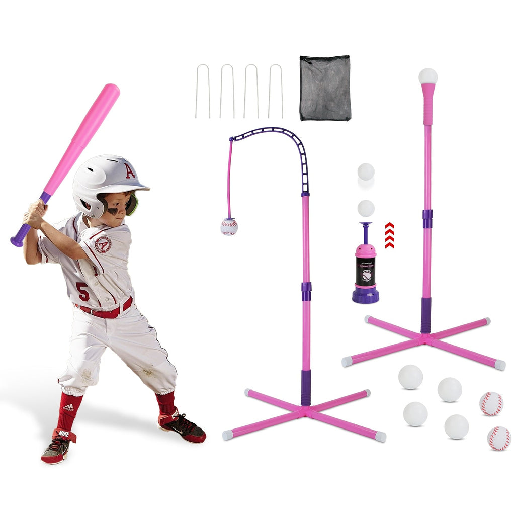 3-In-1 Baseball Toy Set For 3-5Years Old Kids And Toddlers Includes Tee Ball Stand Hanging Tee Automatic Ball Launcher with Adjustable Height For Indo