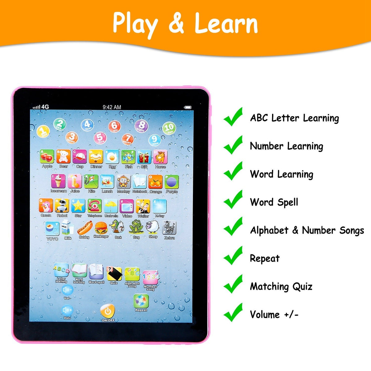 Baby Learning Tablet Educational Mini Pads Toys Touch Learn Toddler Tablet For ABC Numbers Words Gift For Boys Girls Aged 1-6 Year Old Kids