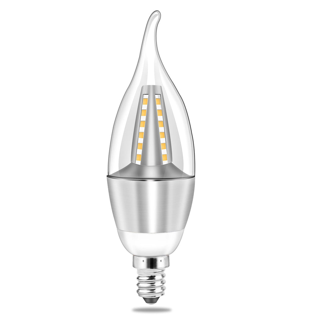 4pcs 5W E12 Candelabra Bulbs 600 LM 50W Equivalent Candle Flame Tip Light Bulb 6500K Cold White Non-Dimmable Lamp