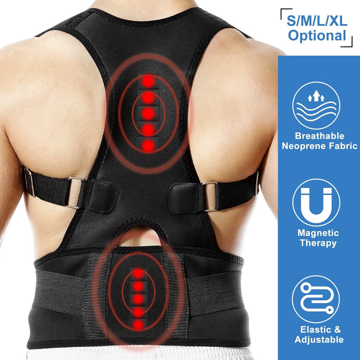 Unisex Posture Corrector Support Magnetic Lumbar Back Posture Support Belt Adjustable Upper Back Braces Clavicle Shoulder Brace Belt Pain Relief Thera