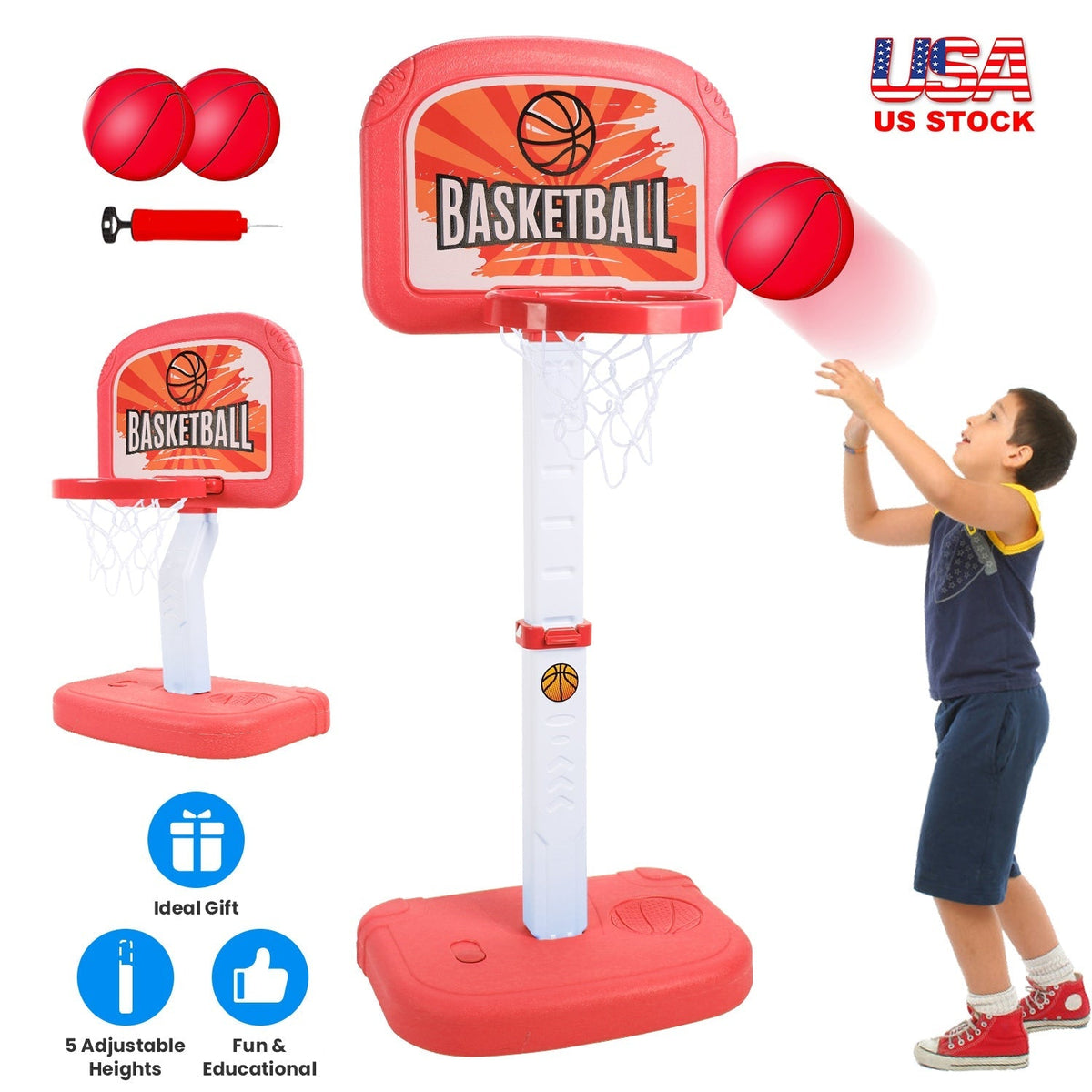 2 In 1 Poolside Basketball Game Set Pool Basketball Goal Indoor Outdoor Kids Basketball Court Water Basketball Toy with 2 Balls Gift for Boys Girls Ag