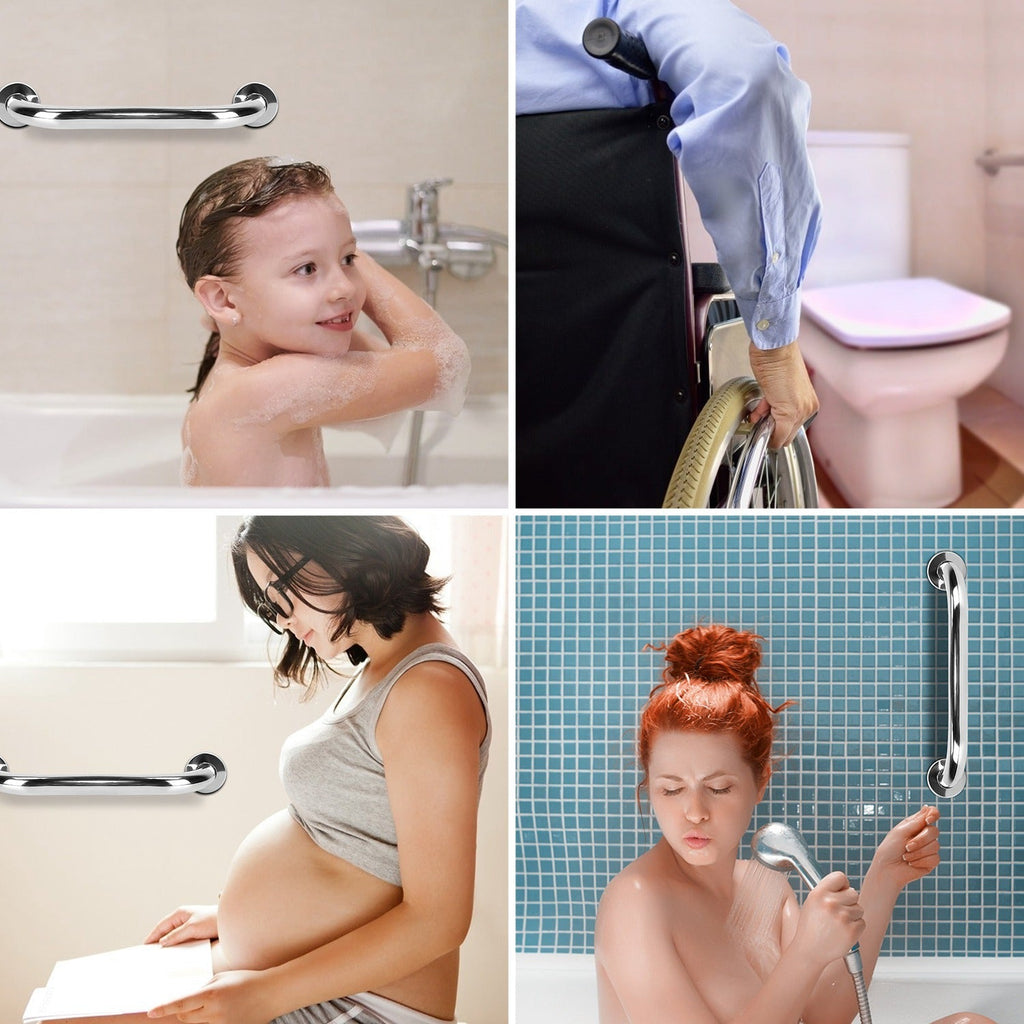2Pcs Bath Grab Bar 11.8in Sturdy Stainless Steel Shower Safety Handle For Bathtub Toilet Stairway Anti-slip Handrail Balance Bar 220LBS Pull Force