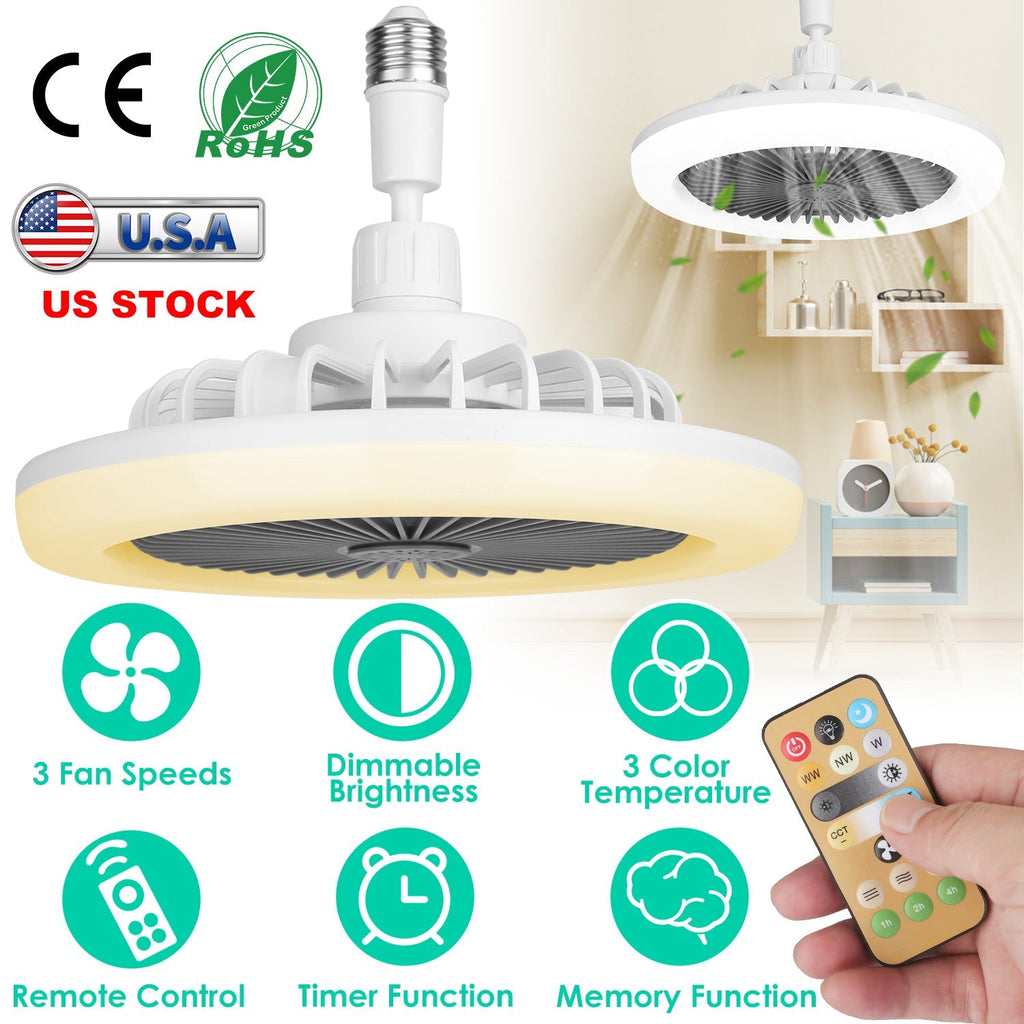 Ceiling Fan With Lights Remote Control 9.44in E27 Socket Fanlight with Dimmable Dimming Light Color Brightness 3 Fan Speed Timer Function