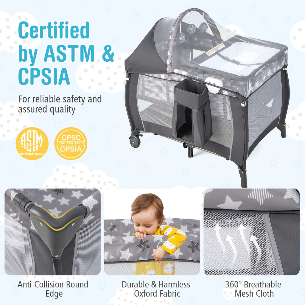 Portable Baby Nursery Center 4-in-1 Portable Travel Crib-Gray