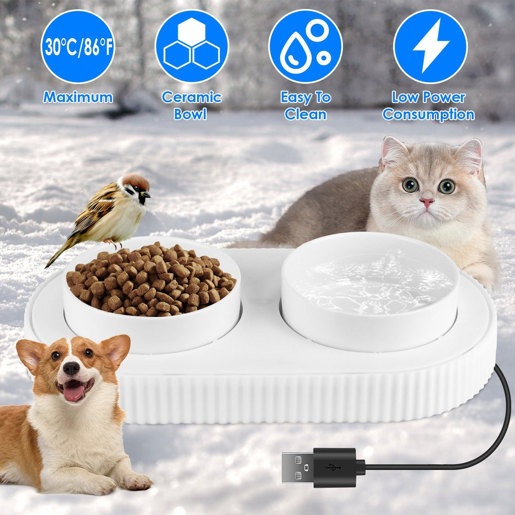 Heated Water Bowl For Dogs And Cats Ceramic Heated Pet Water Bowl Food Warmer USB Powered Thermal Pet Bowl Provide Fresh Non Freezing Drinkable Water