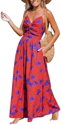 Sundresses - CUPSHE Women's Maxi Dress Floral Print Twisted V Neck Sleeveless Long Dress Summer Casual Dress
