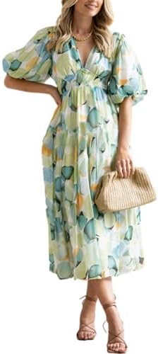 Easter Dress Women - Sissyaki Women's Boho Floral Midi Dress Smocked Beach Flowy Dress