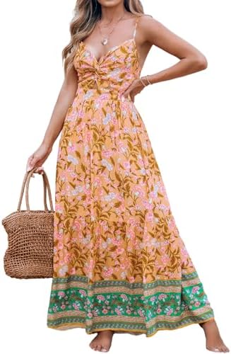 Sundresses - CUPSHE Women's Maxi Dress Floral Print Twisted V Neck Sleeveless Long Dress Summer Casual Dress